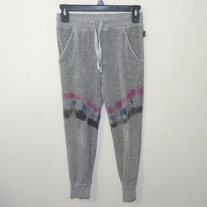 T2 Love Gray Velour Joggers with Pink + Blue Knee Stripes Girls Size 10